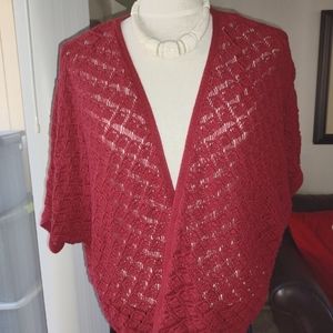 Catherine's 3x 26/28W cotton crochet short sleeve shrug dark red